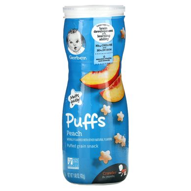 Пуфи для дітей від 8 місяців з персиком Gerber (Puffed Grain Snack 8+ Months Peach) 42 г