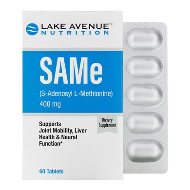 SAMe (S-аденозил L-метіонін), SAMe (S-Adenosyl L-Methionine), Lake Avenue Nutrition, 400 мг, 60 таблеток