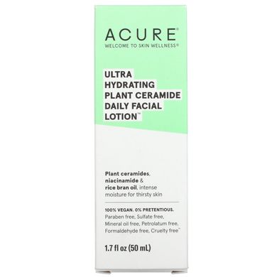 Acure, Щоденний лосьйон для обличчя з ультразволожуючим рослинним церамідом, 1,7 рідких унцій (50 мл)