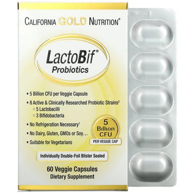 Пробіотики California Gold Nutrition (LactoBif Probiotics) 5 млрд КОЕ 60 капсул