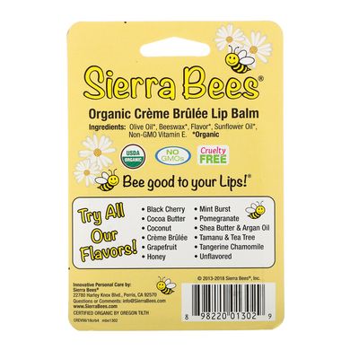 Органический бальзам для губ Sierra Bees (Organic Lip Balm) 4 штуки в упаковке крем-брюле купить в Киеве и Украине