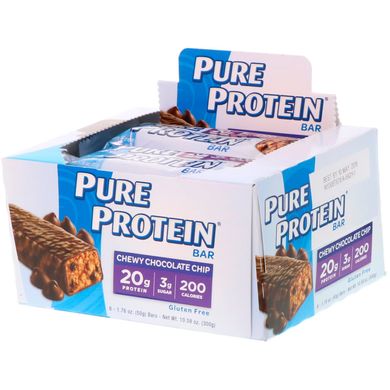Жувальний батончик з шоколадною крихтою, Pure Protein, 6 батончиків, 1,76 унції (50 г) кожен