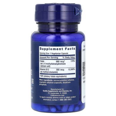 Folic Acid and Vitamin B12 Life Extension 400 mcg/300 mcg 90 capsules