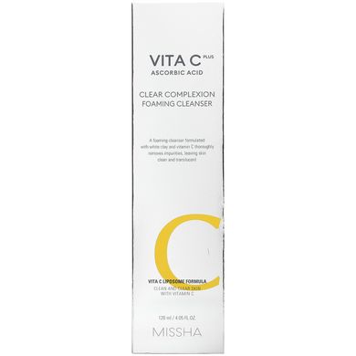 Missha, Vita C Plus аскорбінова кислота, що очищає пінка для прозорого кольору обличчя, 4,05 рідких унцій (120 мл)