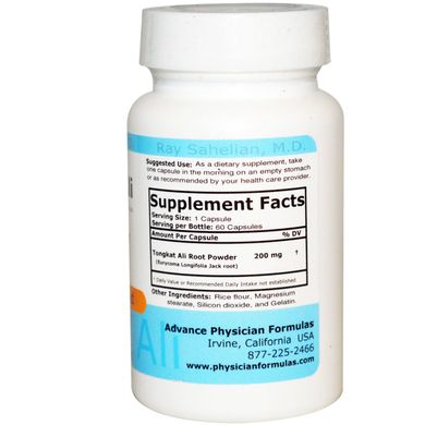 Тонгкат Алі (чоловіче здоров'я), Advance Physician Formulas, 200 мг 60 капсул