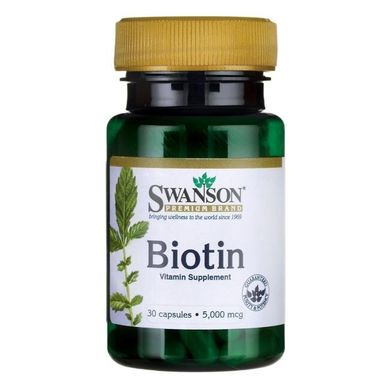 Біотин, Biotin, Swanson, 5,000 мкг, 30 капсул