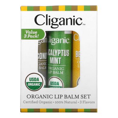 Cliganic, Набір органічних бальзамів для губ, 3 упаковки, 0,15 рідкої унції (4,25 мл) кожна