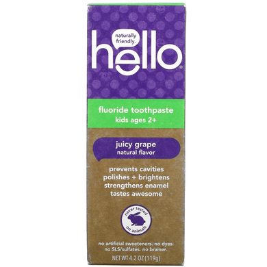 Дитяча зубна паста з фтором соковитий виноград Hello (Kids Fluoride Toothpaste Juicy Grape) 119 г