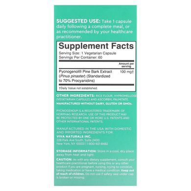 Viva Naturals, French-Maritime Pycnogenol, 100 mg, 60 Veggie Capsules купить в Киеве и Украине