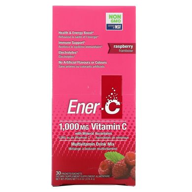 Вітамін C, шипучий розчинний порошок для напою зі смаком малини, Ener-C, 30 пакетиків, 9,8 унції (277 г)