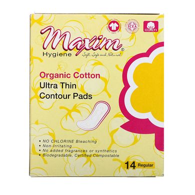 Ультратонкі контурні прокладки з органічної бавовни, звичайні, Maxim Hygiene Products, 14 штук