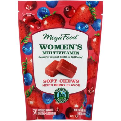 Мультивітаміни для жінок MegaFood (Women's Multivitamin Soft Chews) 30 жувальних цукерок з ягідним смаком