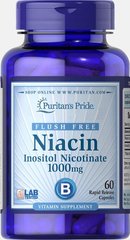 Ніацин Інозітол, Flush Free Niacin Inositol Nicotinate, Puritan's Pride, 1000 мг, 60 капсул