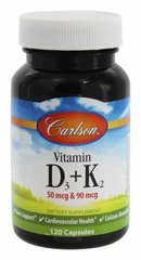 Вітамін Д3 та К2 Carlson Labs (Vitamin D3 + K2) 120 капсул