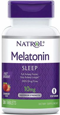 Мелатонин быстрорастворимый вкус клубники Natrol (Melatonin) 10 мг 30 таблеток купить в Киеве и Украине