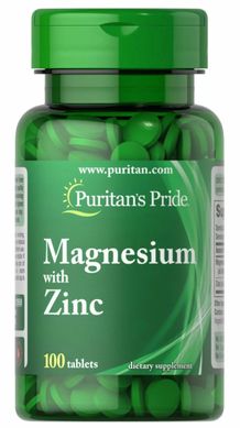 Магній Цинк Puritan's Pride (Magnesium with Zinc) 100 таблеток