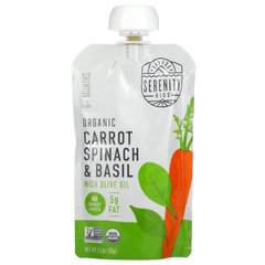 Serenity Kids, Органічна морква, шпинат та базилік, від 6 місяців, 3,5 унції (99 г)