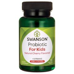 Пробіотик для дітей натуральний з вишневим смаком, Probiotic for Kids Natural Cherry Flavored, Swanson, 3 мільярд КУО, 60 жувальних