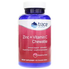 Цинк + вітамін С, Zinc + Vitamin C, Trace Minerals Research, смак малини, 60 жувальних вафель
