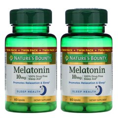 Мелатонін Nature's Bounty (Melatonin) 10 мг 2 упаковки по 60 капсул в кожній