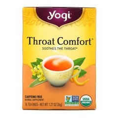 Органический, Throat Comfort без кофеина, Yogi Tea, 16 чайных пакетиков, 1.27 унций (36 г) купить в Киеве и Украине