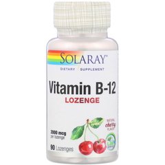 Вітамін B12 Solaray (Vitamin B12) 2000 мкг 90 льодяників зі смаком вишні