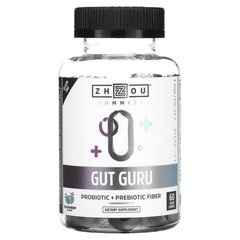 Пробіотик + пребіотична клітковина смак блакитної малини Zhou Nutrition (Gut Guru) 60 веганських жувальних цукерок