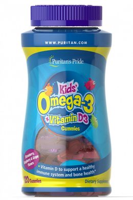 Дитячі жувальні цукерки Omega 3, DHA,D3, Children's Omega 3, DHA,D3 Gummies, Puritan's Pride, 120 жувальних