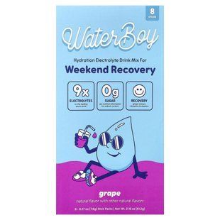 Waterboy, Weekend Recovery, Hydration Electrolyte Drink Mix, Grape, 8 Stick Packs, 0.27 oz (7.6 g) Each
