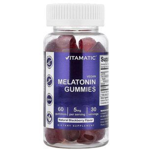 Vitamatic, веганские жевательные таблетки с мелатонином, со вкусом натуральной ежевики, 60 жевательных таблеток (2,5 мг в 1 жевательной таблетке) купить в Киеве и Украине