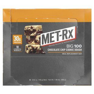 MET-Rx, Big 100, Батончик Вместо Еды, Печенье с Шоколадной Крошкой, 9 батончиков, по 3,52 унции (100 г) каждый купить в Киеве и Украине