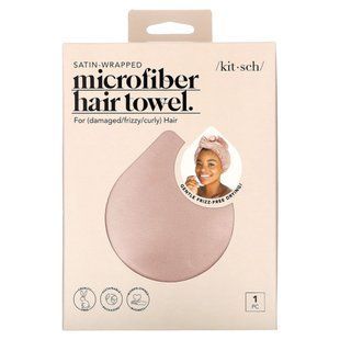 Kitsch, Satin-Wrapped Microfiber Hair Towel, Blush, 1 Towel