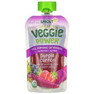 Фиолетовая морковь с клубникой, виноградом и сладким картофелем, Veggie Power, Purple Carrot with Strawberry, Grape & Sweet Potato, Sprout Organic, 113 г купить в Киеве и Украине