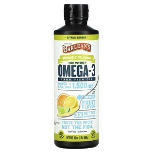 Рыбий жир Barlean's (Omega-3 Seriously Delicious) 1500 мг 454 г со вкусом цитрусового сорбета купить в Киеве и Украине