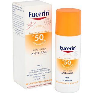 Солнцезащитный флюид, антивозрастной, для лица SPF50, Sunscreen, Anti-Aging, Facial, Eucerin, 50 мл купить в Киеве и Украине