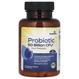 Пробіотик плюс пребіотик, Probiotic Plus Prebiotic, FutureBiotics, 50 мільярдів КУО, 60 вегетаріанських капсул