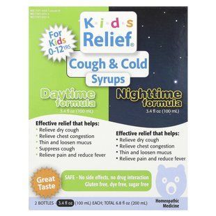 Homeolab USA, Kids Relief&reg;, Cough & Cold Syrups, Daytime & Nighttime Formula, 0-12 Yrs, 2 Bottles, 3.4 fl oz (100 ml) Each
