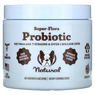 Natural Dog Company, Super-Flora Probiotic, 90 Soft Chewable Bites, 9.5 oz (270 g) купить в Киеве и Украине