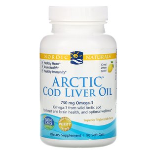 Масло печени арктической трески Nordic Naturals (Arctic cod liver oil) 1000 мг 90 капсул со вкусом лимона купить в Киеве и Украине