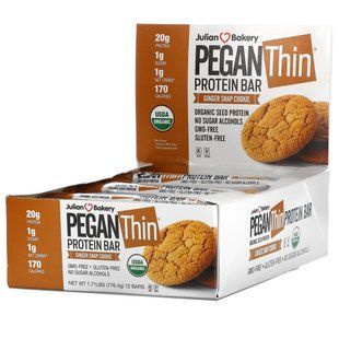 Белковый батончик Pegan, семенной белок, пряное имбирное печенье, Julian Bakery, 12 баточников, по 64,7 г каждый купить в Киеве и Украине