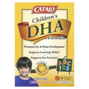 Catalo Naturals, Childrens formula with DHA, orange flavor, 50 chewable soft tablets.