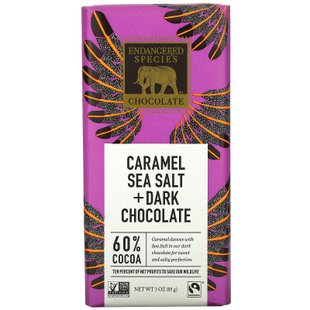 Карамельная морская соль + темный шоколад, Endangered Species Chocolate, 85 г купить в Киеве и Украине