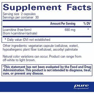 Л-карнитин Pure Encapsulations (L-Carnitine) 680 мг 60 капсул купить в Киеве и Украине