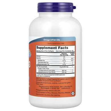 Omega-3 + EPA 180 and DHA 120 Now Foods (Omega-3 180 EPA/120 DHA) 200 gel capsules