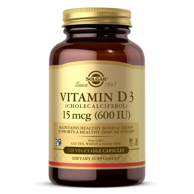 Натуральний вітамін Д3 Solgar (Vitamin D3) 15 мкг 600 МО 120 вегетаріанських капсул