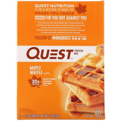Протеїновий батончик, кленові вафлі, Quest Nutrition, 12 шт, 2,12 унції (60 г) кожен