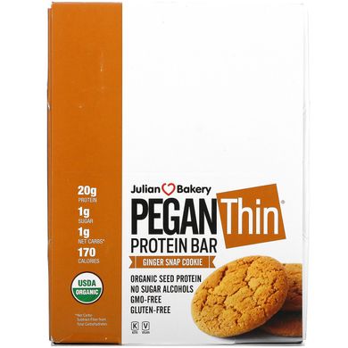 Білковий батончик Pegan, насіннєвий білок, пряне імбирне печиво, Julian Bakery, 12 баточніков, по 64,7 г кожен