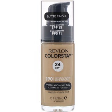 Тональна основа Colorstay Makeup для комбінованої і жирної шкіри, SPF 15, відтінок 290 «Натуральна охра», Revlon, 30 мл