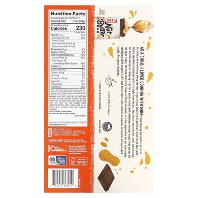 Energy bar with organic walnut oil, chocolate peanut butter, Clif Bar, 12 bars, 1.76 ounces (50g) each.
