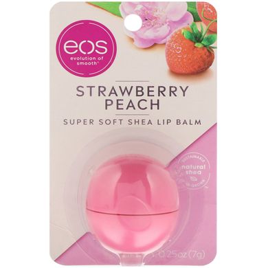 Бальзам для губ с клубничным персиком, Super Soft Shea Lip Balm, Strawberry Peach, EOS, 7 г купить в Киеве и Украине
